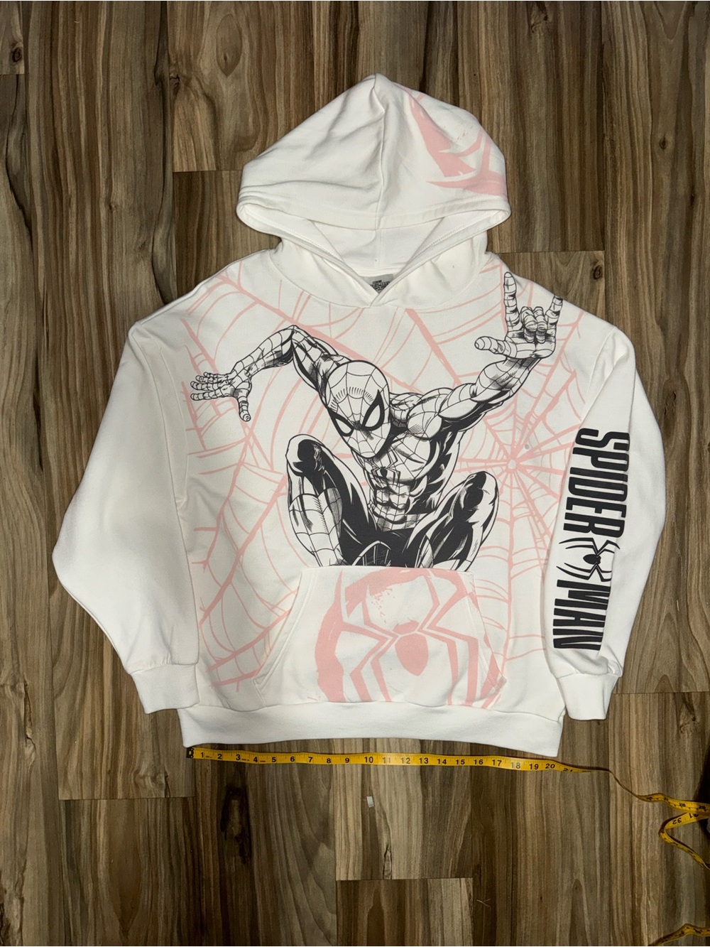 Marvel Spider-Man hoodie with black Spider-Man graphic with pink webbing, size S